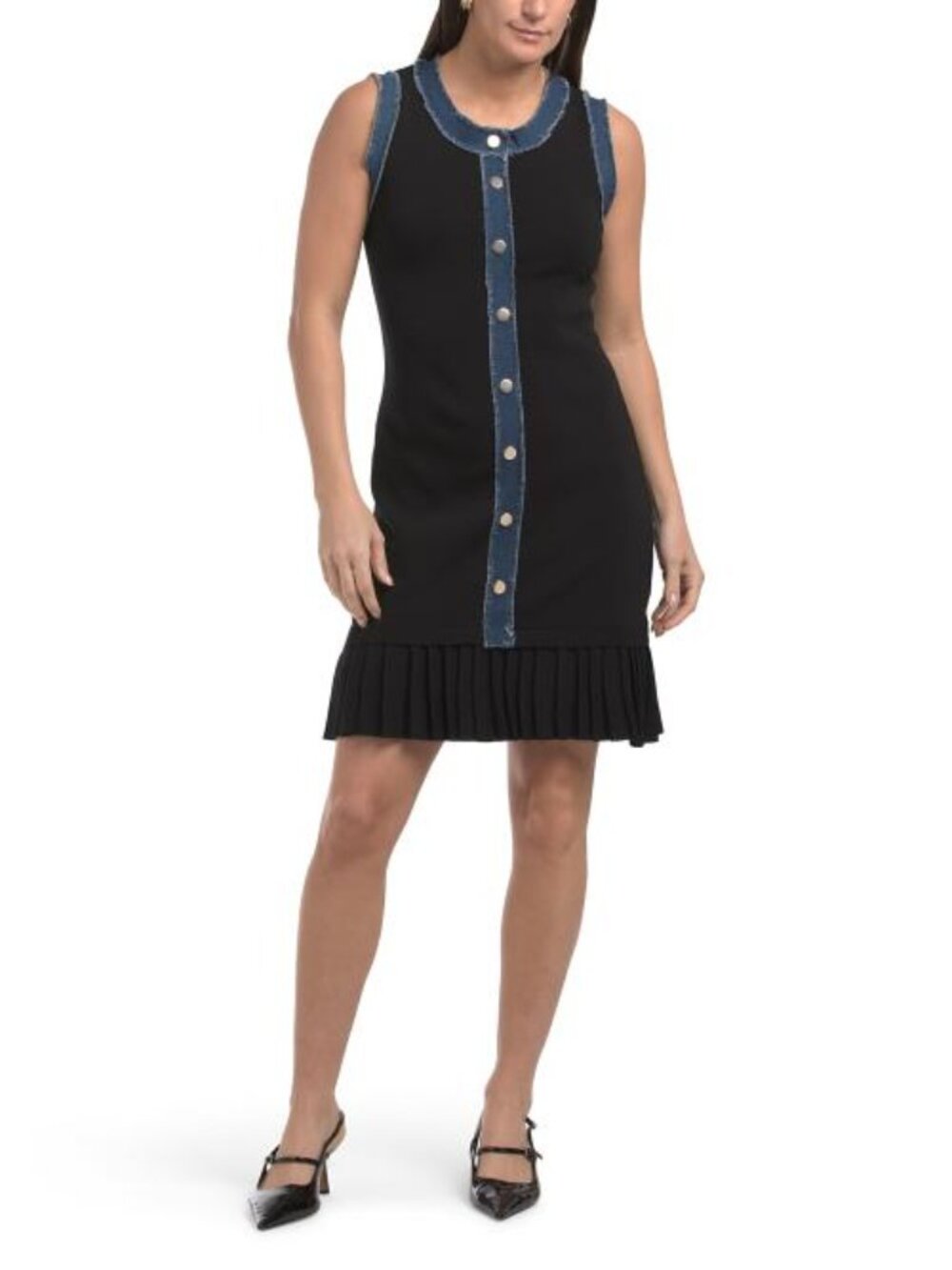 ELLEN TRACY Denim Trim Mini Dress